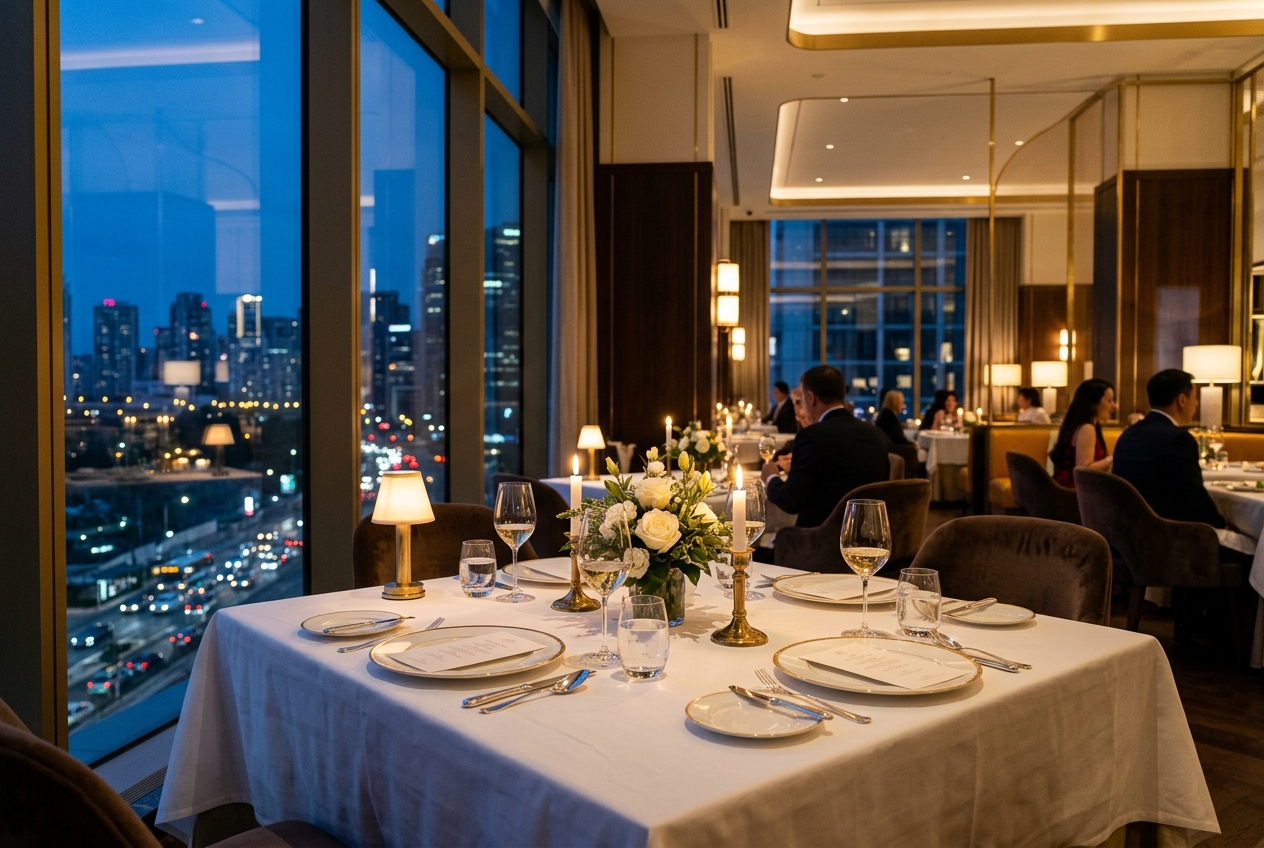 Atrium — fine dining restaurant with panoramic city skyline views
